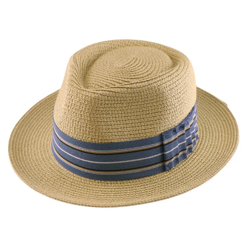 S/S New Fedora Straw Hat With Wide Striped Band, Woven Sun Hat For Men Women