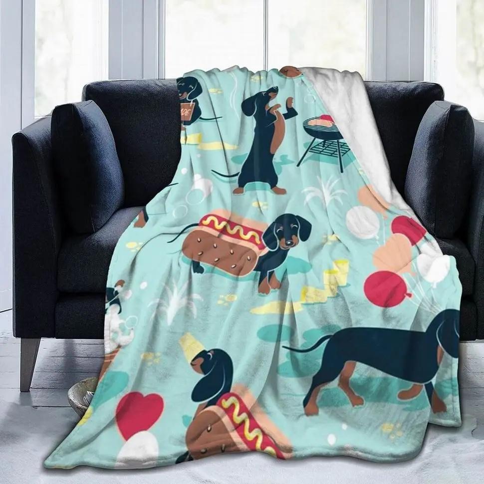 Dachshund Cartoon Animation Digitalprinted Polyester Bedroom Velvet Flannel Cover Blanket Fleece Soft Cover Blankets for Beds