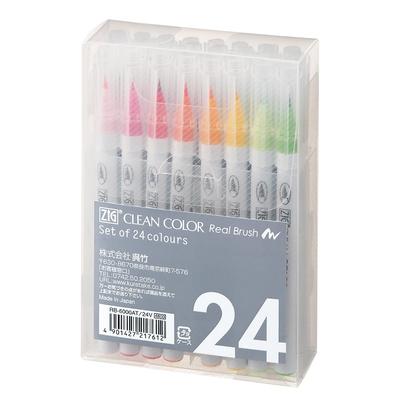 Kuretake Caneta Pincel Colorida ZIG Clean Color Real Brush Conjunto 24 Cores RB-6000AT/24V