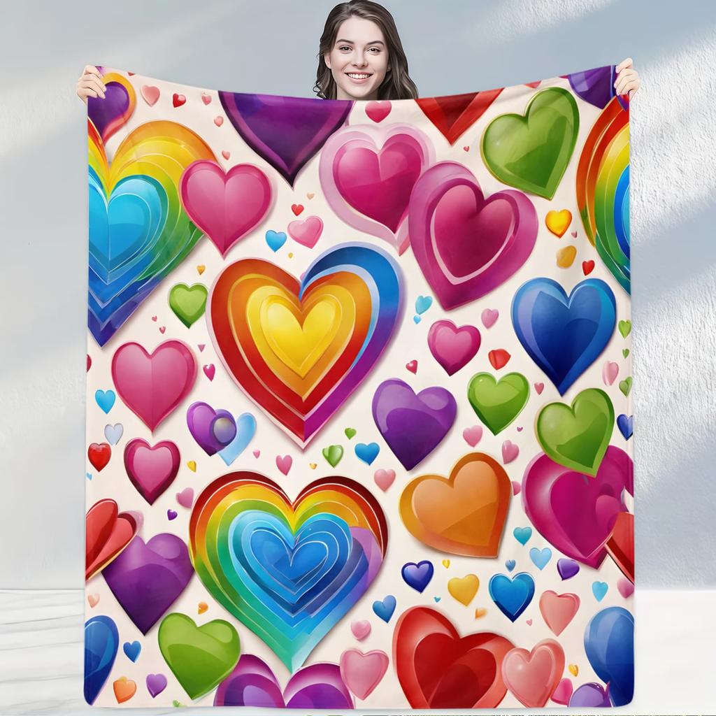 PurpleGreen Checkered Heart Blanket Soft Throw for Rooms with Handdrawn Heart Patterns Suiting Modern Fresh Home Decor