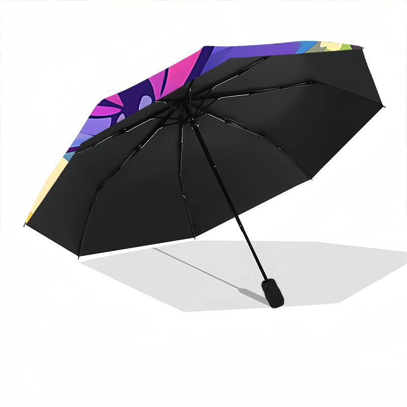 1pc Butterfly Garden Pattern Automatic Folding Umbrella - Compact 8-Rib Design, Durable Plastic & Iron, Lightweight for Outdoor Daily Use