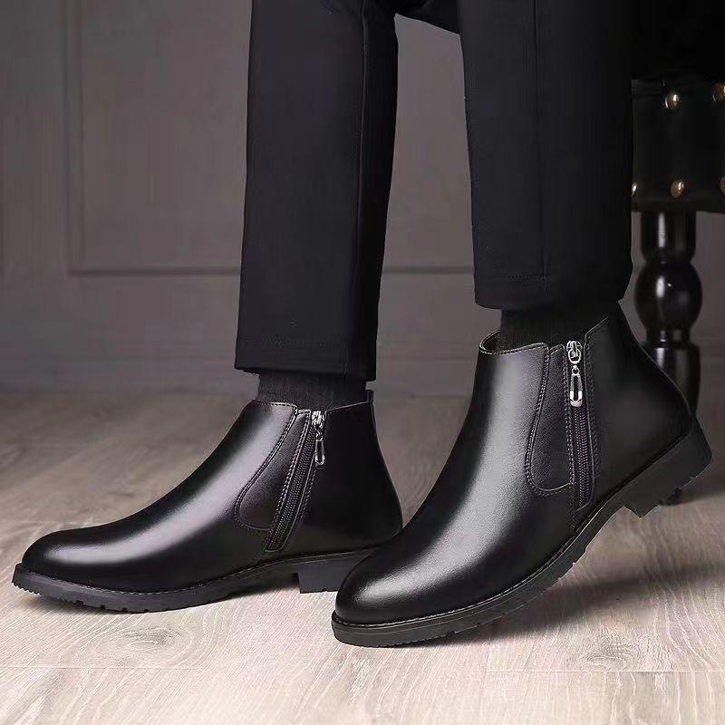 Pánské bavlněné boty jsou v zimě teplé, sametové a protiskluzové, pánské ležérní bavlněné boty s vysokým svrškem, pánské bavlněné boty a pánské kožené bavlněné boty.