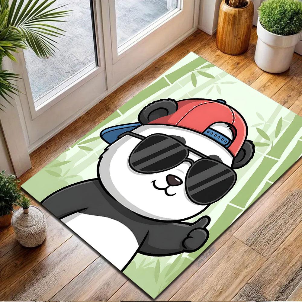 Cool Panda with Sunglasses and Cap Patterned Carpet, Non Slip Mat Suitable for Living Room and Bedroom Sofas
