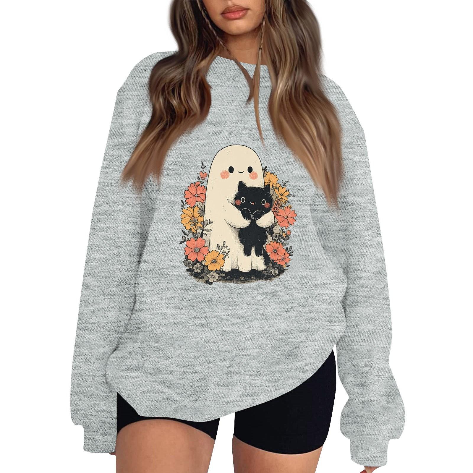 

Женский пуловер с заниженной линией плеча, спортивный свитшот с принтом на Хэллоуин S