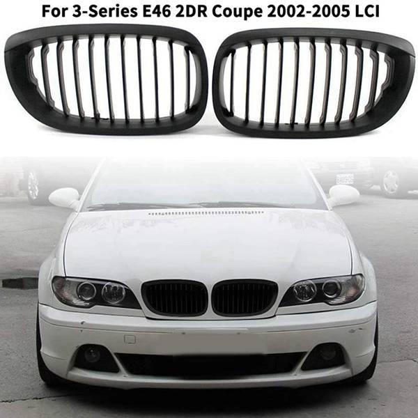 E4 Matte Black Double Stripe Grille, 1 Pair for 2003-2006 BMW 3 Series (Parts: 51137064317, 51137064318)