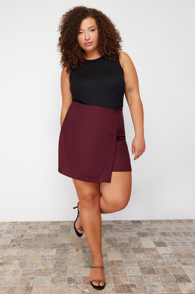 Damă Stil Plus Size Fusta Claret Roșu Uni Pantaloni Scurt Fustă Finike Woven Plus Size