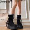 Autumn Winter Women Western Ankle Boots Fashion Tassel Height Increase Shoes Street Style Banquet Party Short Botas Mujer