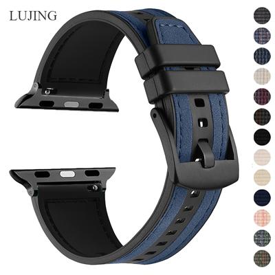 Silicone+Leather Strap for Apple Watch Band 49mm 41mm 45mm 40mm 44mm Correa For IWatch Series 9 8 7 6 SE 5 4 Ultra 2 Bracelet