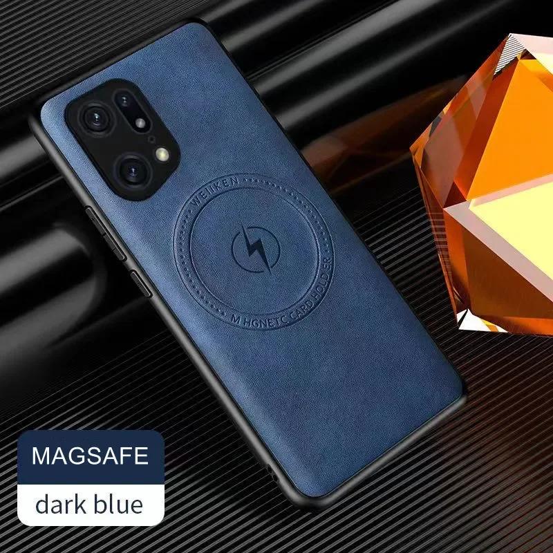 

Беспроводная зарядка Магнитный чехол Magsafe для Oppo Find X6 X5 X3 Pro Премиальная кожа Противоударный Бронированный Полная защита линз Чехол Find X3 Pro синий