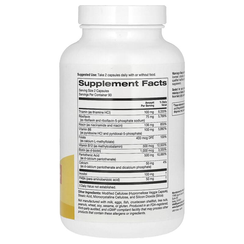 Complete B Complex with L-Methylfolate and Methylcobalamin B12, 180 Veggie Capsules