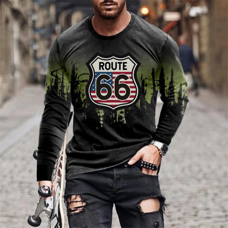 Retro Flame Series 3D Print Summer Men's O-Neck T-shirt Casual Long Sleeve T-Shirt Oversized Pullover Fashion Trend Men Clothing