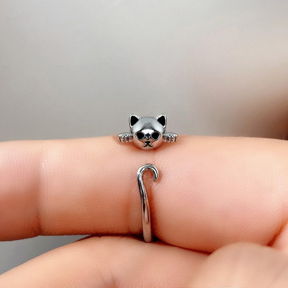 1Pc Cute Cat Open Ring with Playful Animal Fingers