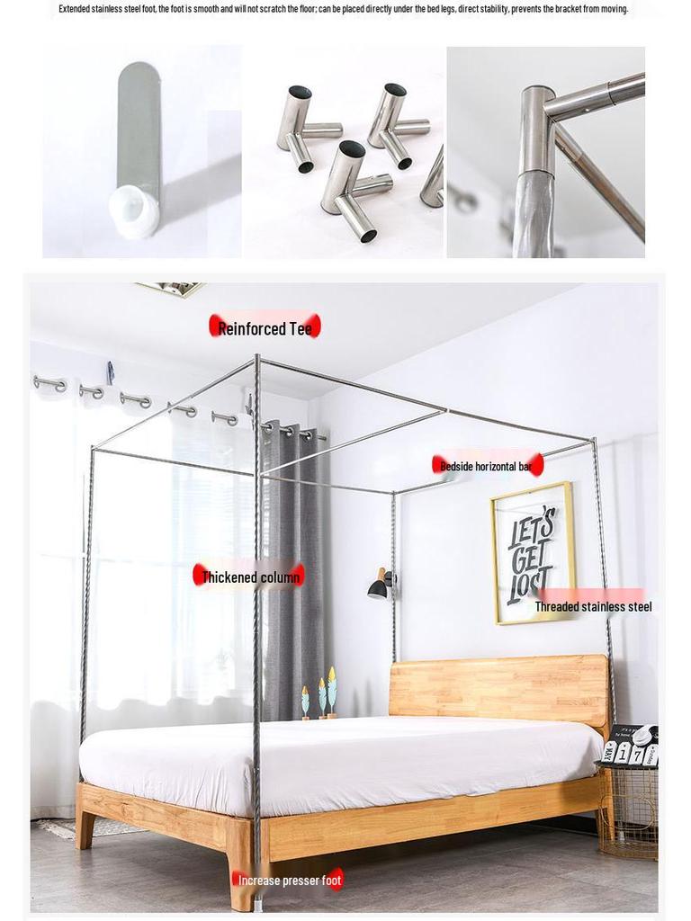 Stainless Steel Mosquito Net Stand with Fan Crossbar for Large Beds