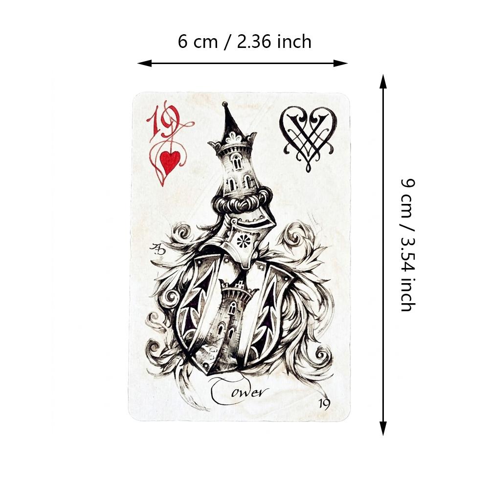 9*6cm Heraldic Playing Cards - 38 Pcs Hand-Drawn Lenormand Oracle Cards for Divination & Collectors - Double-embossed Cardstock