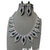 Austrian Court Peacock Emerald Water Drop Necklace Vintage Plated 18K Gold, Feather Zircon Earrings Set