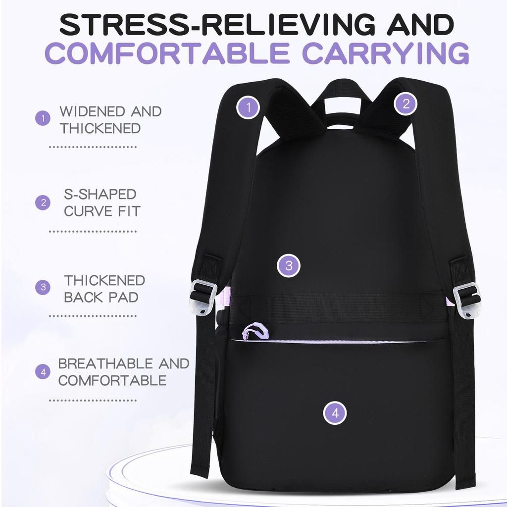 Set Zaino Viola 3 Pezzi: Zaino Scolastico, Borsa Pranzo e Borsone per Libri per Studenti