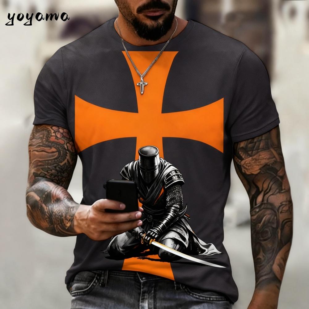 Vintage Templerritter 3D-Druck T-Shirt Kinder Sommer Kinder Kurzarm-T-Shirt Jungen und Mädchen T-Shirts Streetwear Y2k Kleidung