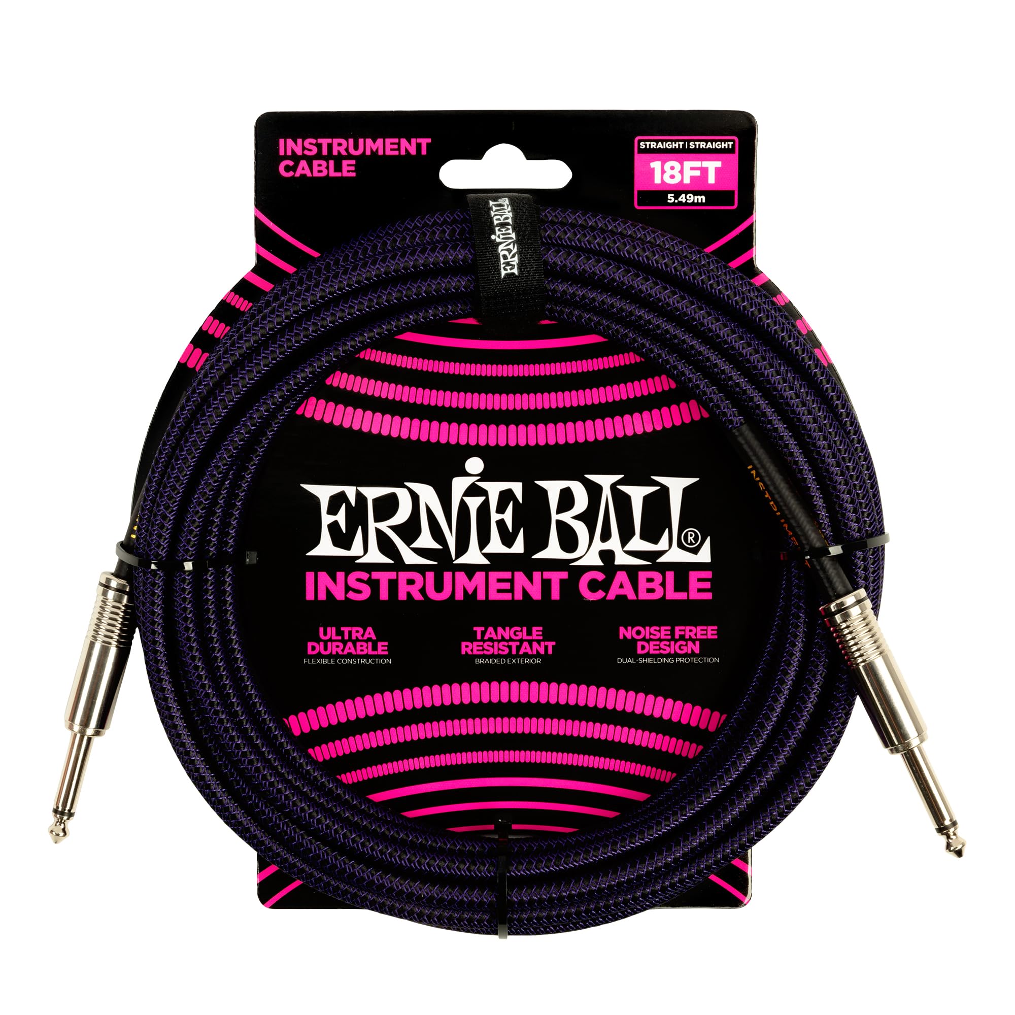 

ERNIE BALL 6395 плетеный инструментальный кабель 18 футов [оригинал] 5,49 м фиолетовый/черный