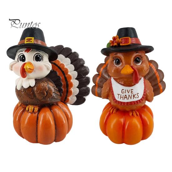 Festive Pumpkin Figurine for Display Resin Turkey Ornament Thanksgiving, Autumn Harvest Tabletop Small Thanksgiving Table with Retro Hat Home