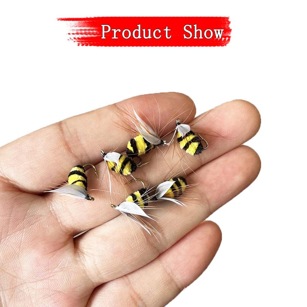 18 Stück 2 gemischte Stile Insektenköder für Forellen Fliegenfischen Trockenfliegen Gelber Mottenköder & Hummelköder mit Fliegenbox