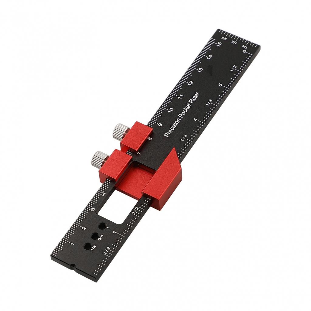 Woodworking Ruler Pocket Ruler Layout Tool Aluminum Alloy Ruler with Slide Stop
