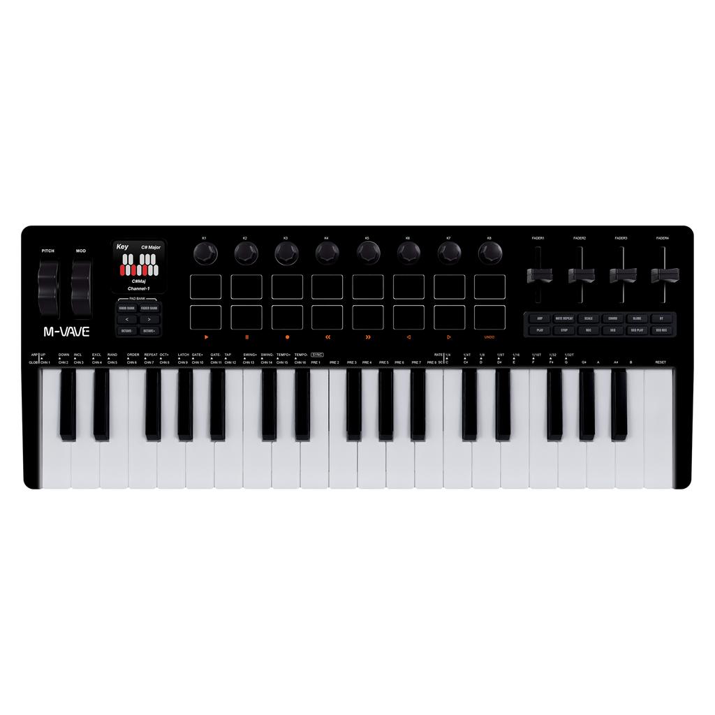 M-VAVE SMK-37 PRO 37 keys Keyboard 3 Octave Range 16 RGB Backlit Impact Pads Supports Wireless Connection to Multiple System