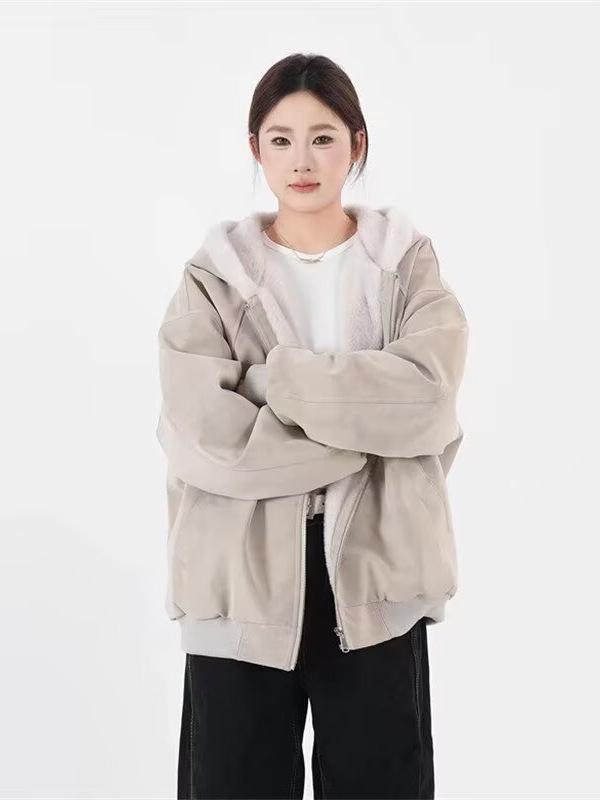 Retro-Kapuzenjacke „Schneeadler“ für Herren: Dicke Baumwolle, Kunstpelzkragen, PU-Leder, trendiger dekonstruierter Stil, warme Winterkleidung für Paare.
