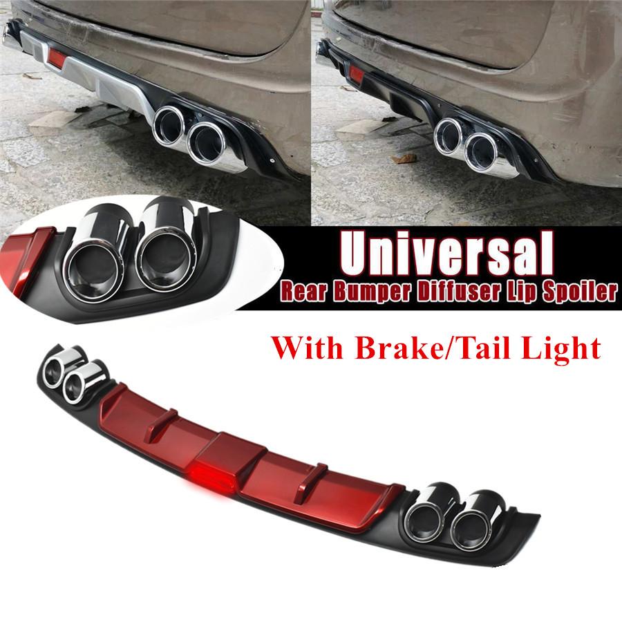 Universal For Car Rear Bumper Diffuser Lip Spoiler Canard With Tail Brake Light