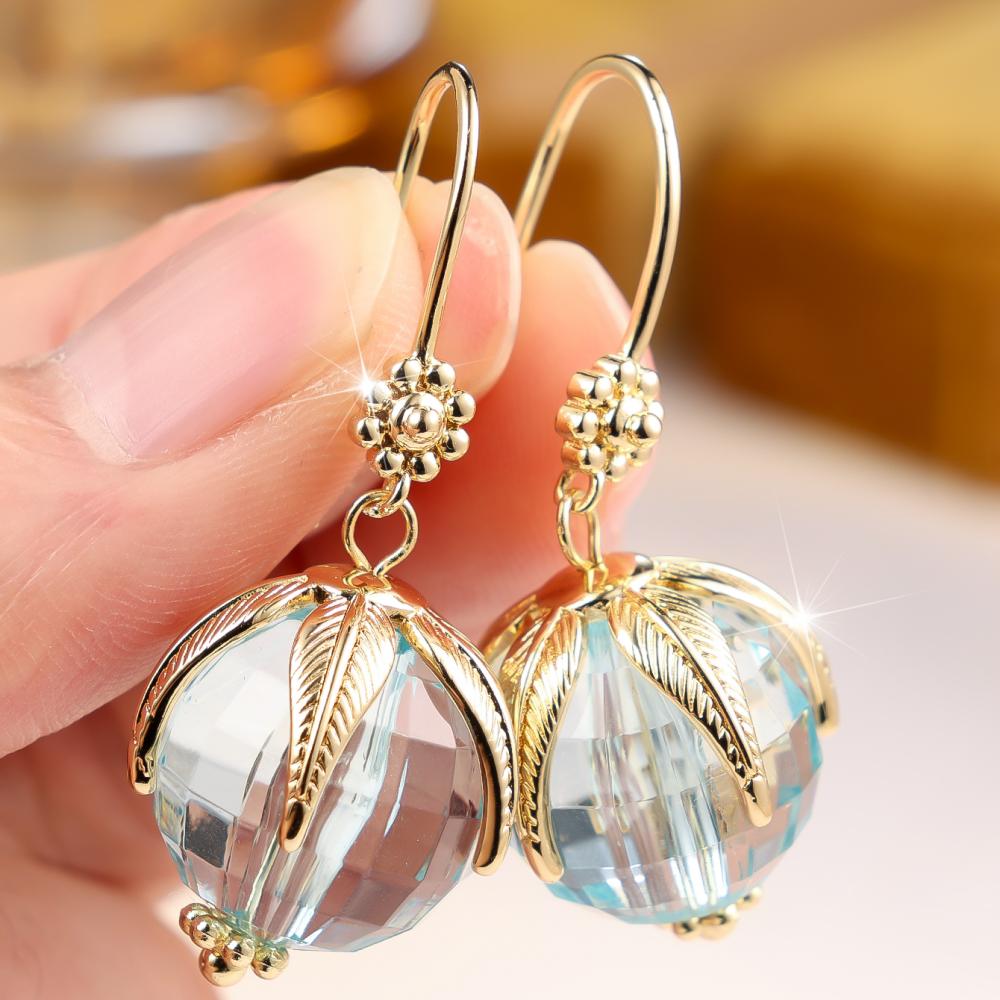 Exquisite Blue Color Spherical Leaf Dangle Earrings for Women Daily Wear and Party