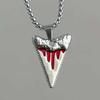 Hip-hop Personality Red Drip Glaze Sliver Color Shark Tooth Pendant Necklace Earrings for Women Men Punk Couples Jewelry Sets