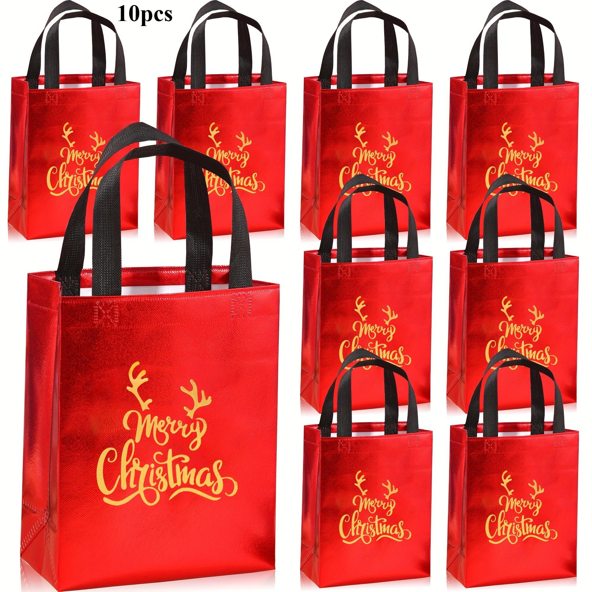 

10 многоразовых рождественских подарочных пакетов с золотой фольгой и надписью «Счастливого Рождества» — для праздничных сувениров, упаковки подарков и подарков