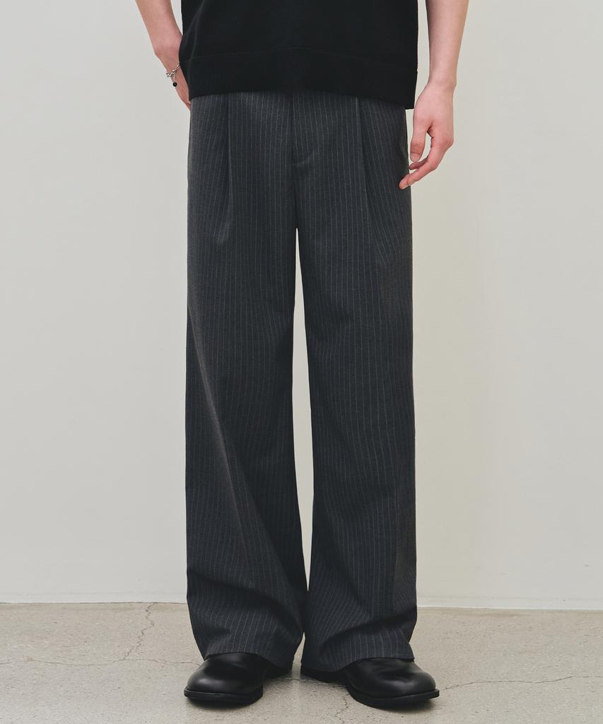 ROTEMBER [Fashion Planet X Rotember] Striped One-Pleat Wide Slacks [ 2 Colors ]