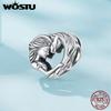 WOSTU Solid 925 Silver Lovely Girl & Horse Charm Heart Guardian Pendant Fit DIY Bracelet Necklace Heart Jewelry Series