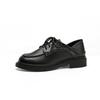 Leather flat for Huizhou women's shoes Su Yinyin same small leather shoes lace up black retro round head loafers
