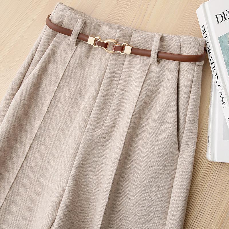 Women's Straight Leg Wool Flannel Trousers: Thick, Warm, and Comfortable for Autumn and Winter.