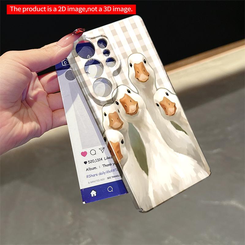 2DFlat Samsung phone case Five White Geese on Checkered Background Applicable to Galaxy S23 S24 S25ULTRA S26 A12 A14 A15 A16 A54 A55