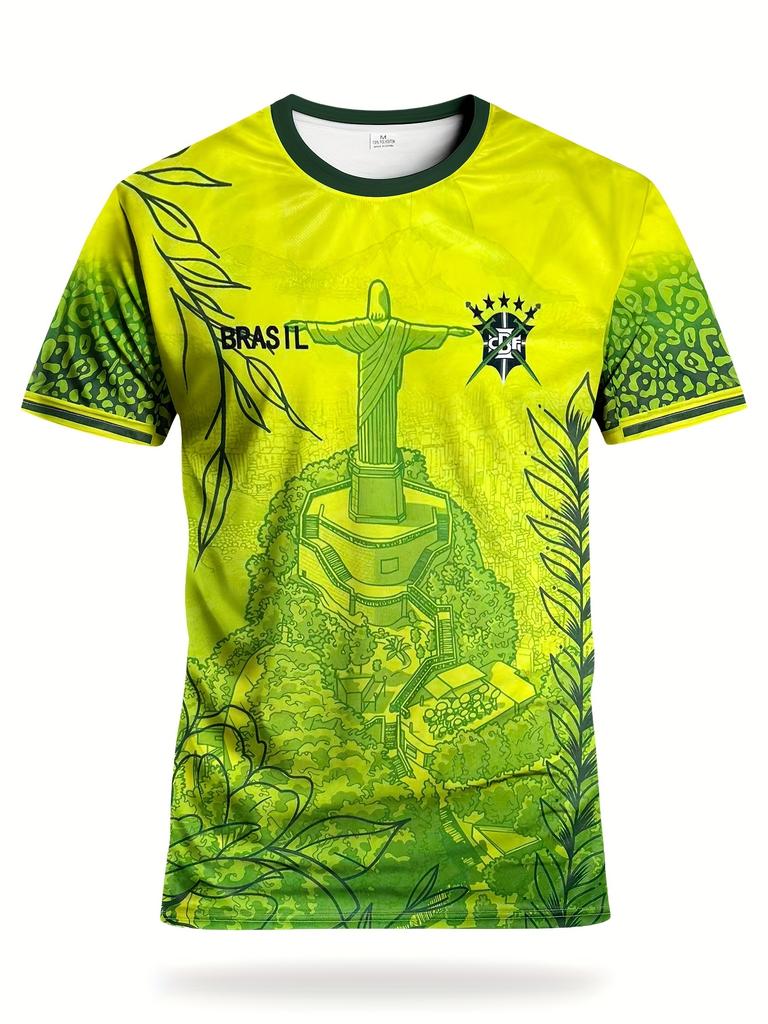 Mens Oversized Brazil Christ the Redeemer Graphic Print Short Sleeve T Shirt Casual Streetwear Top for Daily Wear