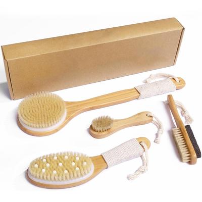 4er Set Wildschweinborsten Badebürsten Set Körperbürsten Set Peeling Trockenbürste Gesichts-Massagebürste