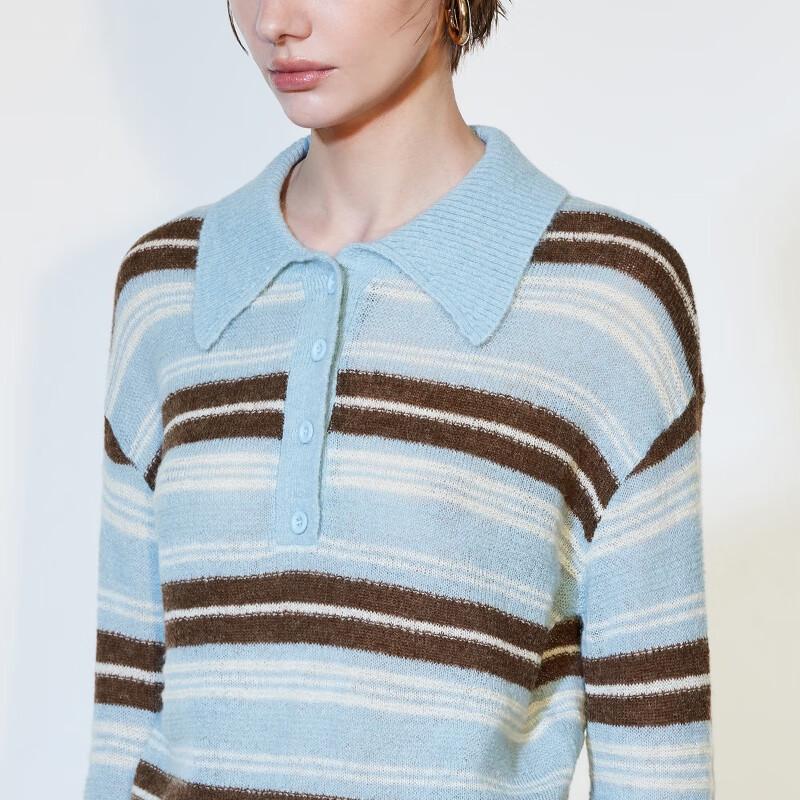 ONLY Women's 2026 Spring Color-Block Stripe Polo Knit Sweater