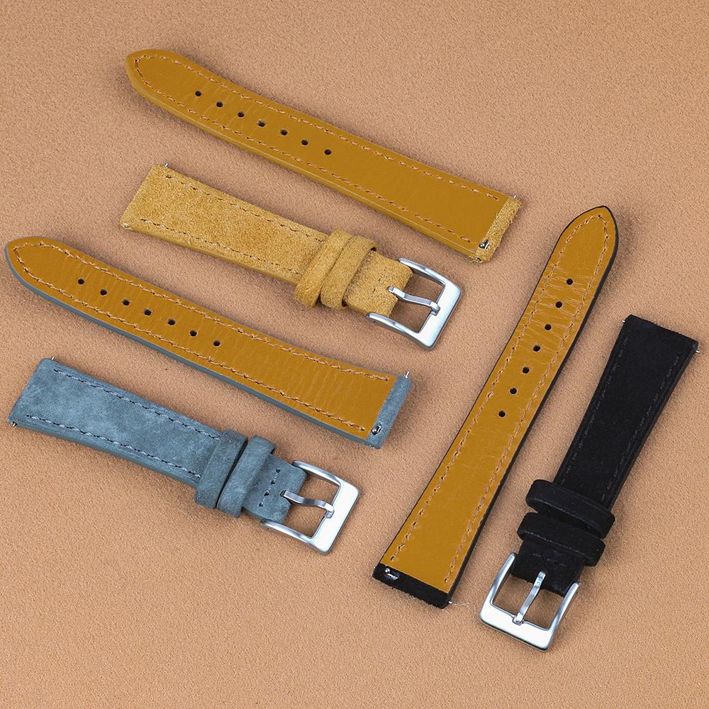 Watch Band Vintage Suede Leather Watch Strap 18mm 20mm 22mm Grey Black Brown Band Replacement Wristband Quick Release Calfskin Watchband