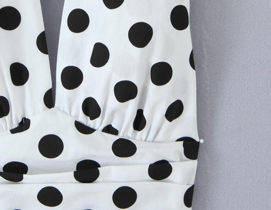 Women's 2025 Autumn/Winter Halter Polka Dot Backless Camisole & High-Waisted A-Line Skirt Set