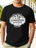 SANDERSON Vintage Barbershop Badge Graphic T-shirt - Light Grey Retro Chicago Crew Neck Short Sleeve Tee