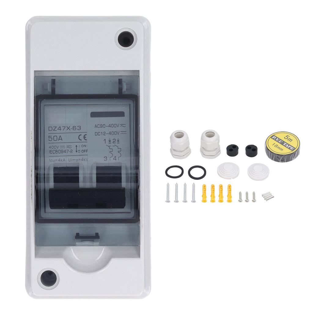 Miniature Circuit Breaker 50Amp Waterproof 2P DC Solar Disconnect Switch Isolator for Solar PV System DC 12‑400V AC