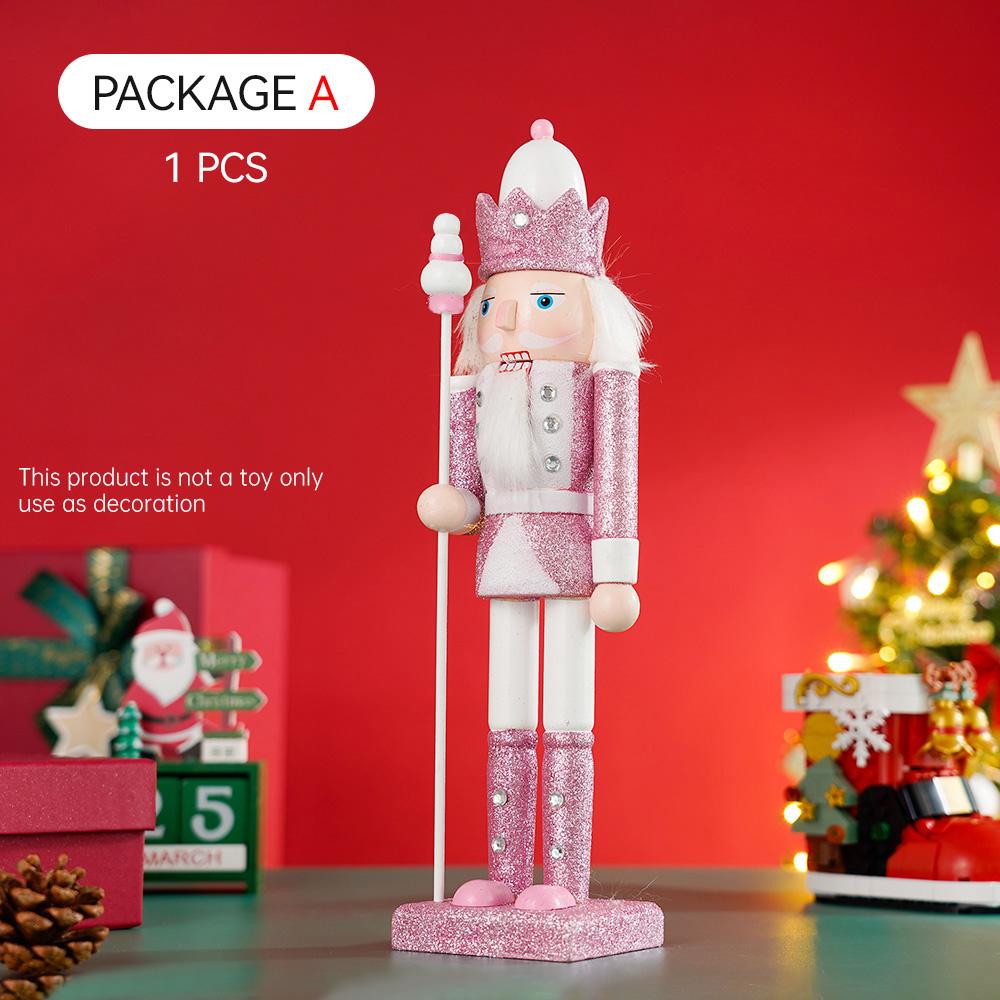 30CM Holz Nussknacker Soldat Figur Puppe Rosa Glitter Soldat Puppe Spielzeug Handwerk Ornament Weihnachten Home Büro Dekoration