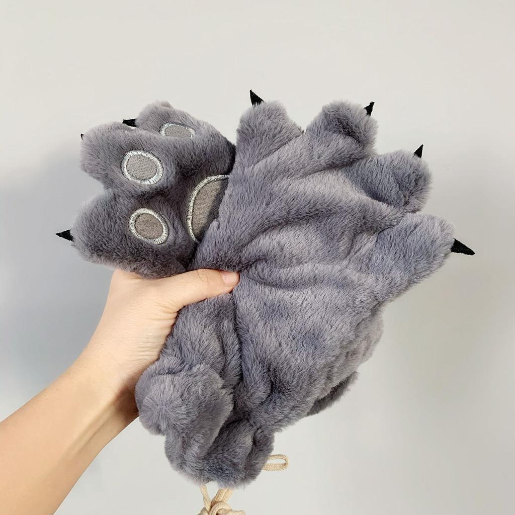 Japońskie Urocze Kreskówkowe Rękawice Pluszowe z Pazurami Niedźwiedzia dla Kobiet na Zimę Ciepłe i Aksamitne Pogrubiane do Jazdy na Świeżym Powietrzu i Narciarstwa Trendy dla Par