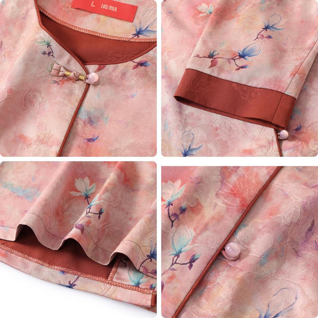 Imitation Silk Shirt for Elderly Women - Chinese National Style