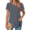 Women's Casual Round Neck Short Sleeve Chest Pleated Flap Sleeve Solid Color Top