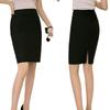 High Waist Slimming Midi Pencil Skirt with Elastic Waistband and Hip-Hugging Slit