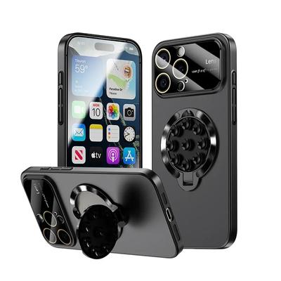 Luxury Suction Cup Holder Phone Case For iPhone 16 15 14 13 12 11 Pro Max Plus Magsafe Magnetic Matte Fold Stand Lens Film Cover