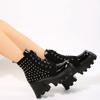 Fashion Fall New Chunky Single Shoes Women's Round Head Suede Side Zipper Front Strap Rivet Thick Sole Non-slip Ankle Boots